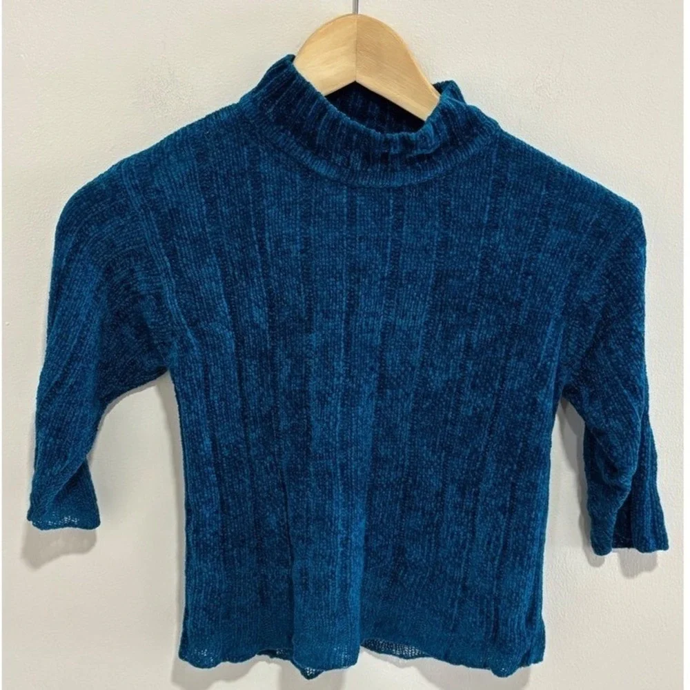 Vintage 1998 Gymboree Kids‎ Teal Blue Mock Neck Ribbed Sweater Size M 3-4